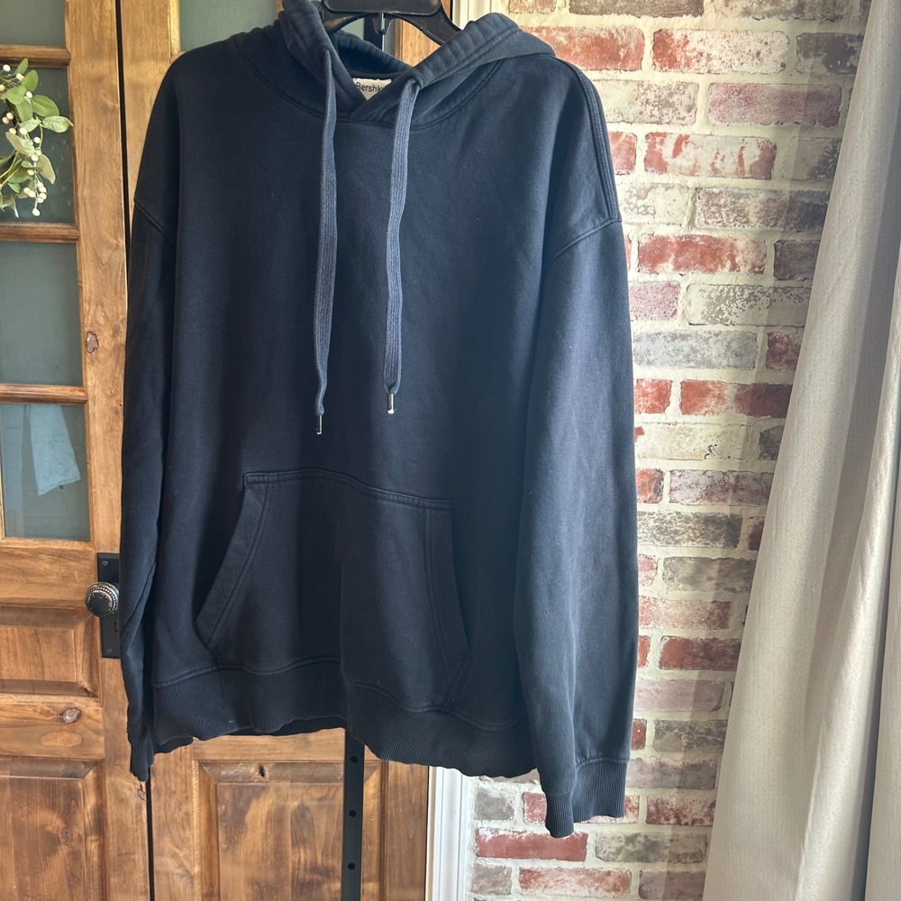 Bershka Hoodie Men XXL Black Oversized Pullover Streetwear Hooded Sweatshirt